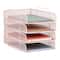 Mind Reader Stackable Paper Tray, Desktop Organizer, File Storage, Office, Metal Mesh, 4 Pcs., Pink